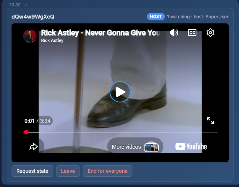 Shared video playing with three viewers and a sync indicator
